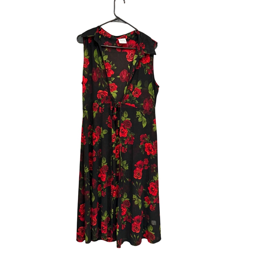 Sirenlily Maternity XL‎ Sleeveless Floral Dress Sheer Black Red Roses